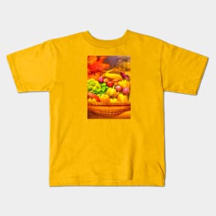 Colorful fruits and vegetables in a basket Kids T-Shirt